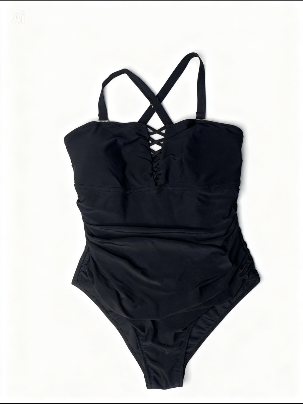 Black One-Piece Swim Suit with Crisscross Front
